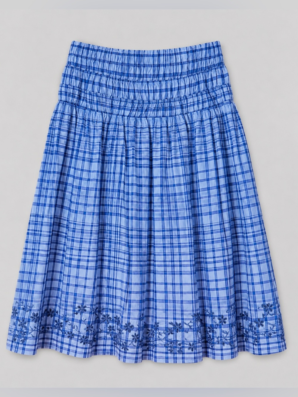 Free Assembly Plaid Eyelet Smocked Skirt Large Prairie Peasant Garden Party
